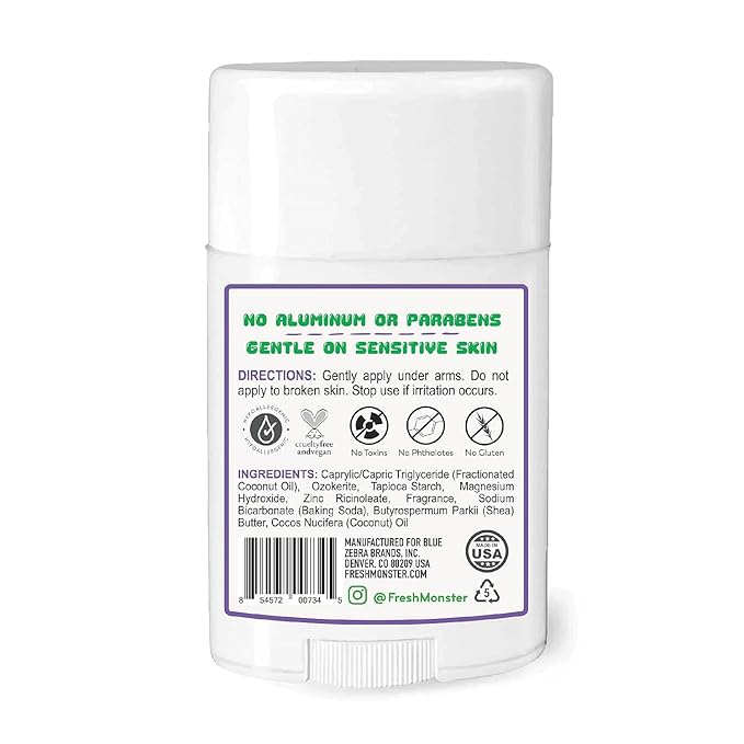 Fresh Monster Natural Deodorant for Kids & Teens I Mom's Choice Gold Award Winner | Aluminum-Free, Paraben-Free, Hypoallergenic I 24-Hour Protection I Beach Gummy Burst Scent I 1.76 oz