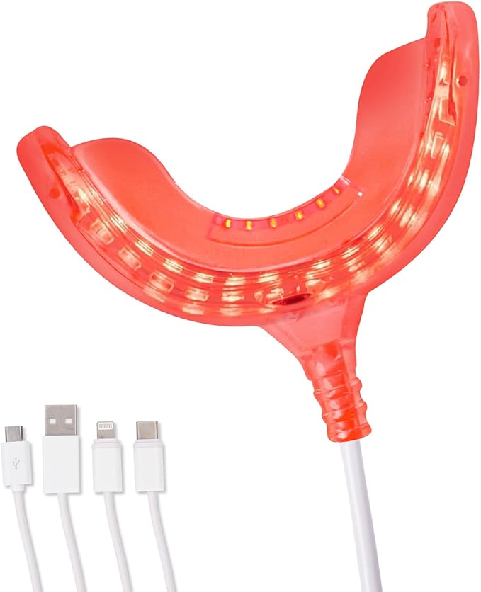 Red Light Therapy for Gums, Toothache Relief, 32 LED Periodontal Light, Bleeding Gums, Gum Health Red Light, with adapters for USB/C, iPhone, and Android from (White)1