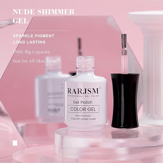 RARJSM Pale Pink Glitter Gel Polish Nude Gel Polish Sparkle Shimmer Neutral Skin Tone Light Pink Sheer Jelly Transparent Gel Nail Polish 15ml Single Bottle Soak off UV LED Cured for Home Salon DIY