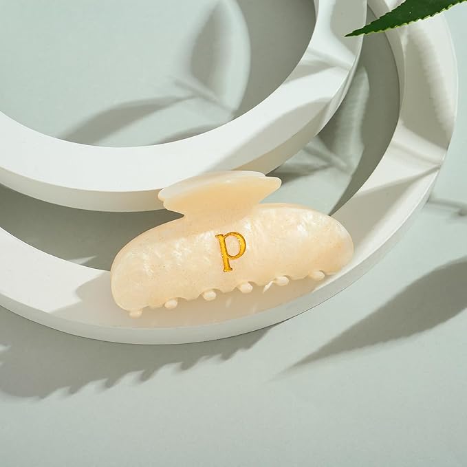 LILIE&WHITE Acrylic Letter Hair Clips For Women Stylish P Monogram Hair Claw Alphabet Hair Clip Fashion Glitter Claw Clip Elegant And Durable Hair Accessory Large Hair Clips P