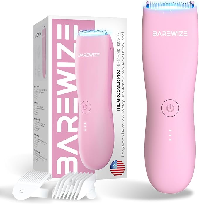 Bikini Trimmer for Women, Pubic Hair Trimmer | Waterproof, USB-C Rechargeable, LED Light, Replaceable Blade | Electric Razors for Women, Electric Lady Shaver (Rose)