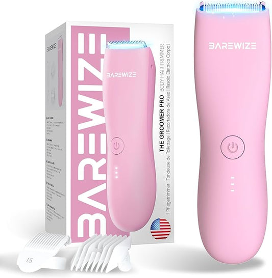 Bikini Trimmer for Women, Pubic Hair Trimmer | Waterproof, USB-C Rechargeable, LED Light, Replaceable Blade | Electric Razors for Women, Electric Lady Shaver (Rose)