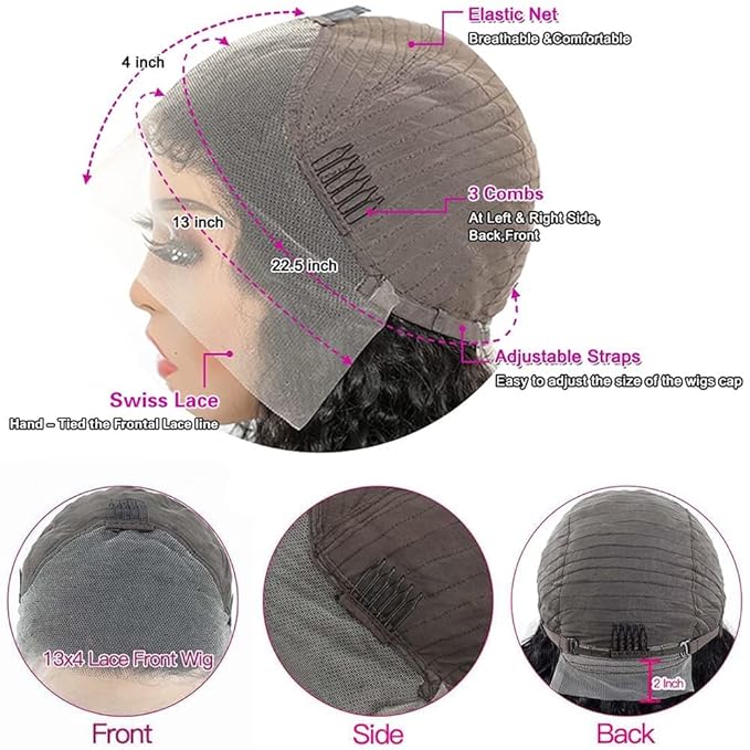 Water Wave Lace Front Wigs Human Hair Pre Plucked 13x4 Transparent Glueless Lace Frontal Wigs 150% Density Curly Lace Front Wigs Wet and Wavy Human Hair With Babyhair For Black Women(Curly Wig,24)