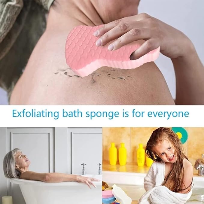 Exfoliating Bath Sponge, 3D Super Soft Magic Exfoliating Bath Sponge, Berosely Radiant Skin Sponge & Dead Skin Remover, Skin Friendly and Reusable for Adults Children (White/Blue/Pink)