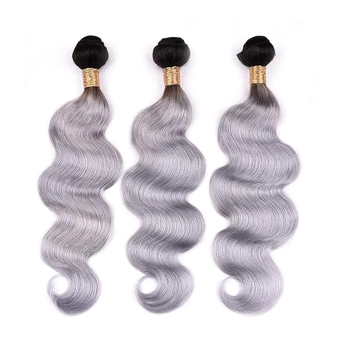 1B/Grey Human Hair Bundles Light Grey Body Wave Bundle Grey Bundle Human Hair Unprocessed Virgin Hair 3 Bundles 20 22 24 Inch