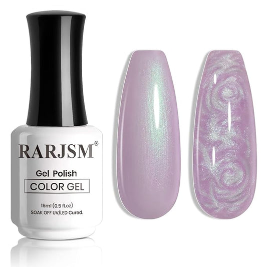 RARJSM Pearl Gel Nail Polish,15ML Lilac Purple Pearlescent Gel Polish,Shell Glitter Gel Polish Green Shimmer Mermaid Nail Gel Polish Soak Off LED UV Drawing Swirl Thread Effect for DIY Manicure Use