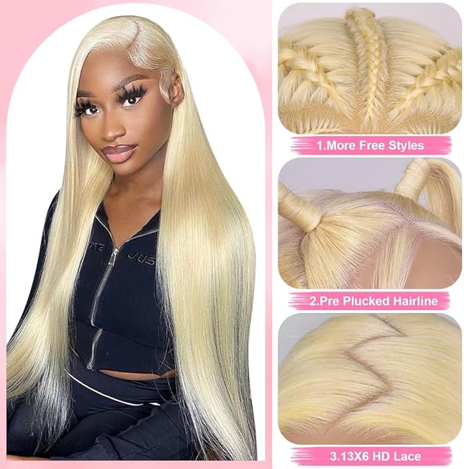ALI PANDA 200 Density 30 Inch 13x6 HD 613 Blonde Lace Front Wigs Human Hair Pre Plucked Blonde 613 HD Lace Frontal Wigs 13x6 613 Straight Human Hair Wigs for Black Women with Baby Hair