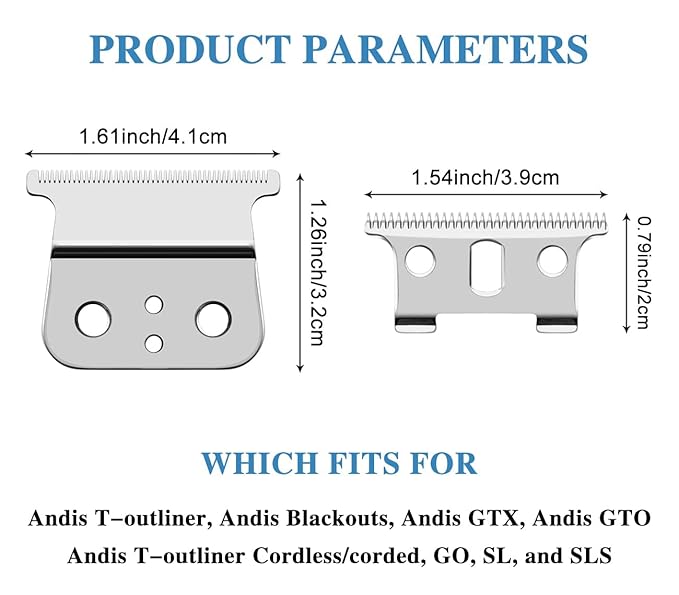2 Pack T Outliners Blades Compatible with Andis T Outliner & GTX Trimmer, Compatible with Andis #04710 and #04521 (Sliver Steel T Blade + Sliver Steel Blade)