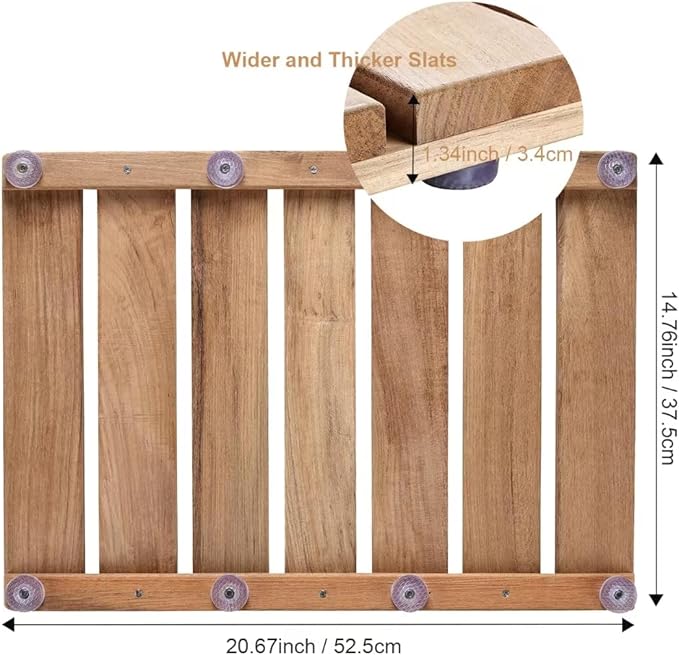 Natural Teak Wood Shower Bath Mat, 20.67 * 14.76 Inches, Non-Slip Rubber Feet, Premium Wooden Floor Mats for Spa, Sauna, Pool and Hot Tub, Flooring Decor and Protector, Indoor and Outdoor Use.