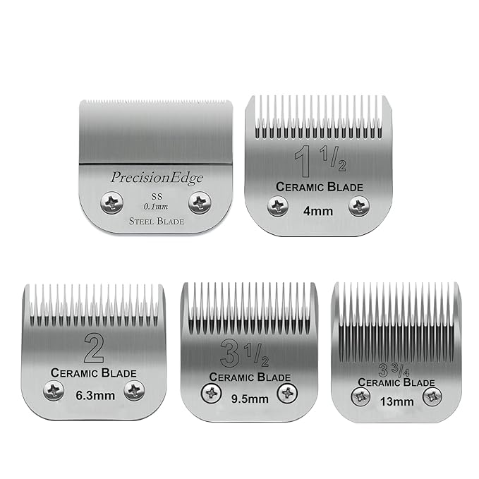 5 Pack Professional Detachable Replacement Blades set,Size（1-1/2+#2+3-1/2+3-3/4+T Outliners）Cut Length 0.1mm to 13mm,compatible with Oster Classic 76/Andis AGC,BDC,BGC,MBG Series Detachable Clippers