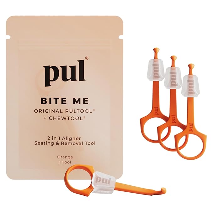 PUL Pack of 4 Reusable 2-in-1 Aligner Seating Chewie & Removal Tool — Compatible with Invisalign, Removable Braces, Retainers, Trays – Easy-to-Use Remover & Chew, Dental & Oral Hygiene Care – Orange