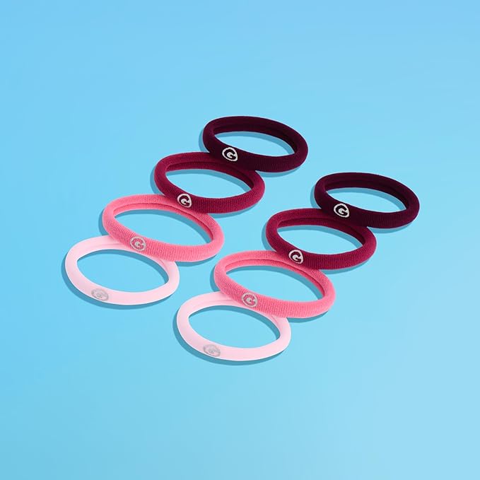 Gimme Beauty Medium Hair Bands Seamless Nylon - Low Profile Hair Accessory - Snag Free Tie for Firm, Lasting Hold - Soft, Non-Slip Ponytail Holder for Women - Pink, Burgundy, & Blonde, 12 Pack