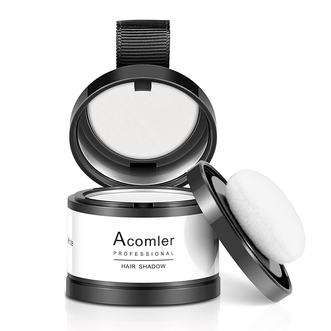 Acomler Instantly Root Cover Up Hairline Shadow Powder, Root Touch Up Hair Powder, White Hairline Cover for Thinning Hair, Grey Hair Coverage for Women Men with Eyebrows,Beard Line,Bald Spots (White)