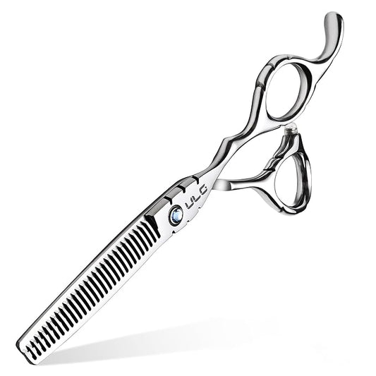 ULG Hair Thinning Scissors 6.7” Shark Series 100% Japanese Stainless Steel, Offset Handle, 30-Tooth Seamless Thinner 15% Hair Removal, Professional Barber Layering Shears for Salon & Home Hair Styling