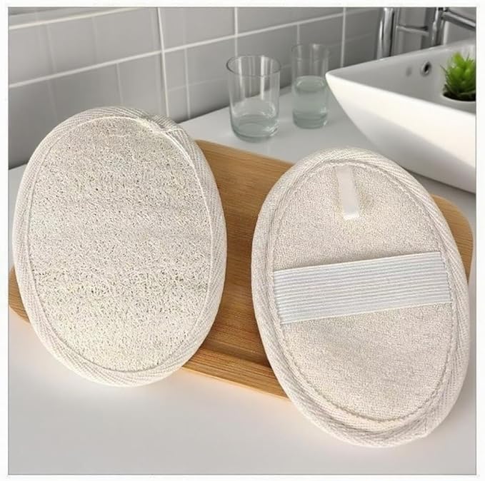 3-Pack Natural Egyptian Loofah Exfoliating Body Scrubber, Eco-Friendly Biodegradable Shower Sponge for Face & Body, Men and Women, Beige