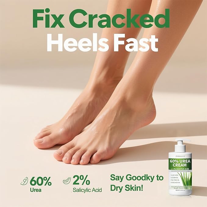 60% Urea Cream with 2% Salicylic Acid, Urea Cream 60 Percent for Feet & Hands, Maximum Strength Moisturizer Foot Lotion for Dry Cracked Heels Feet Knees Elbows Hands, Callus Remover, 10.1 fl oz