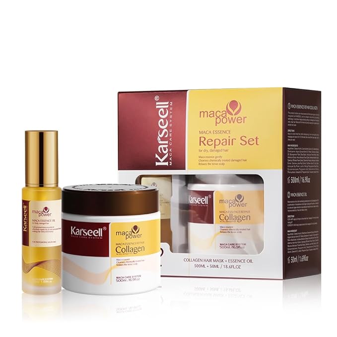 Karseell Collagen Hair Mask, Argan Oil Set for Deep Repair Treatment Conditioning of Damaged, Dry and All Hair Types, 16.9floz + 1.69floz