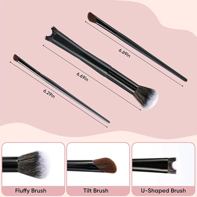 3pcs Nose Contour Brush Set，2-in-1 Nose Contour Brush，Professional Makeup Brush Set for Eye Shadow and Shaping Beauty