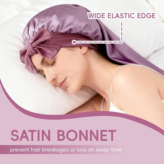 22 Momme 100% Mulberry Silk Bonnet for Sleeping Women, Satin Bonnet Wrap with Soft Tie Elastic Band, Non-Slip Hair Care Bonnet for Long Curly Hair Protection