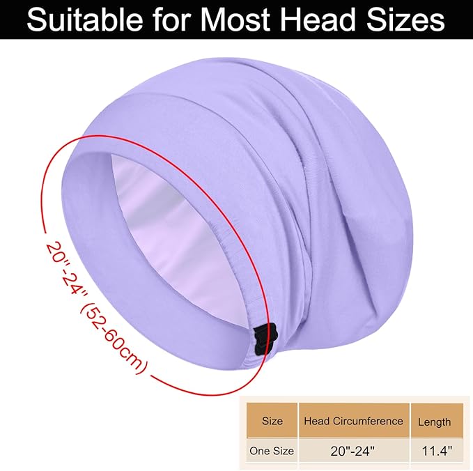 Sleep Cap Bonnet for Sleeping, Adjustable Cooling Ice Silk Lined Hair Bonnets for Natural Curly Braids Beanie Hat Women Men
