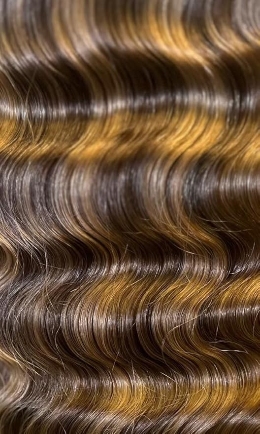 Remy Cuticle Intact Double Drawn Real Human Hair Seamless-Invisible Clip Deep Wave Curl Extentions #T2P2/8 Dark Chocolate Brown with Golden Blonde 22 inch 120g 8 pcs
