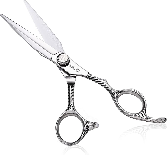 Professional Hair Cutting Scissors for Home & Salon – ULG 6.5" Premium Barber Shears with Adjustable Tension, Offset Handle, Ergonomic Grip & Sharp Stainless Steel Blades for Women, Men & Kids, Silver