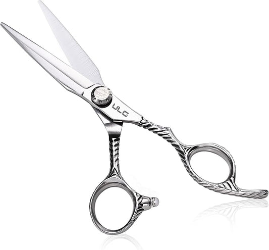 Professional Hair Cutting Scissors for Home & Salon – ULG 6.5" Premium Barber Shears with Adjustable Tension, Offset Handle, Ergonomic Grip & Sharp Stainless Steel Blades for Women, Men & Kids, Silver