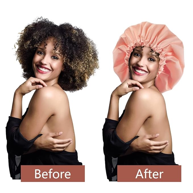 Aquior Shower Cap,Extra Adjustable Shower Caps for Women Double-Layer Waterproof Reusable Hair Cap, Large Hair Cap for All Hair,for Girls Spa Bath,Soft Large for Women Long Hair(Champagne)