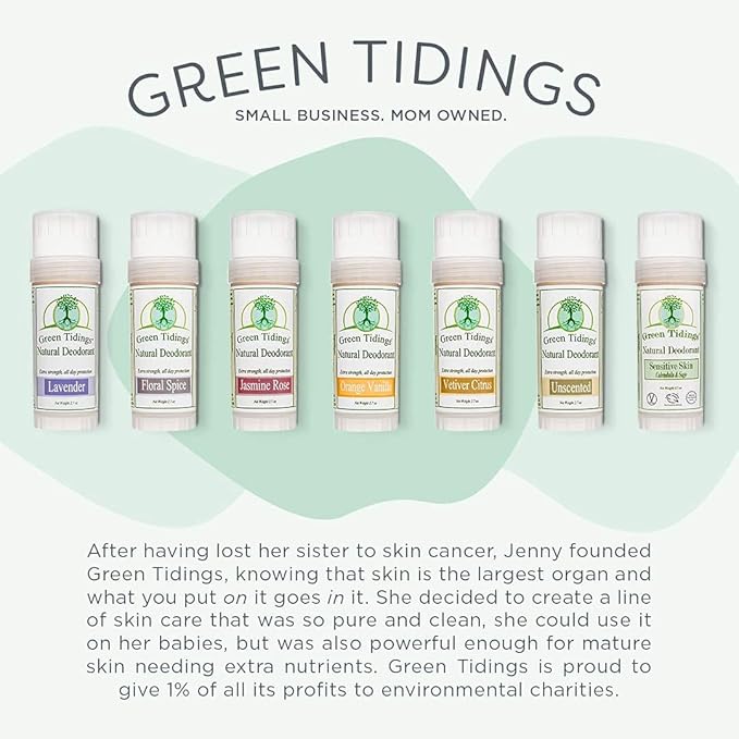 Green Tidings Natural Lavender Deodorant | Vegan, Organic Underarm Care for Men and Women, Fragrance Free, Aluminum Free, Baking Soda-Based Formula (2.7 Ounce, Pack of 1)