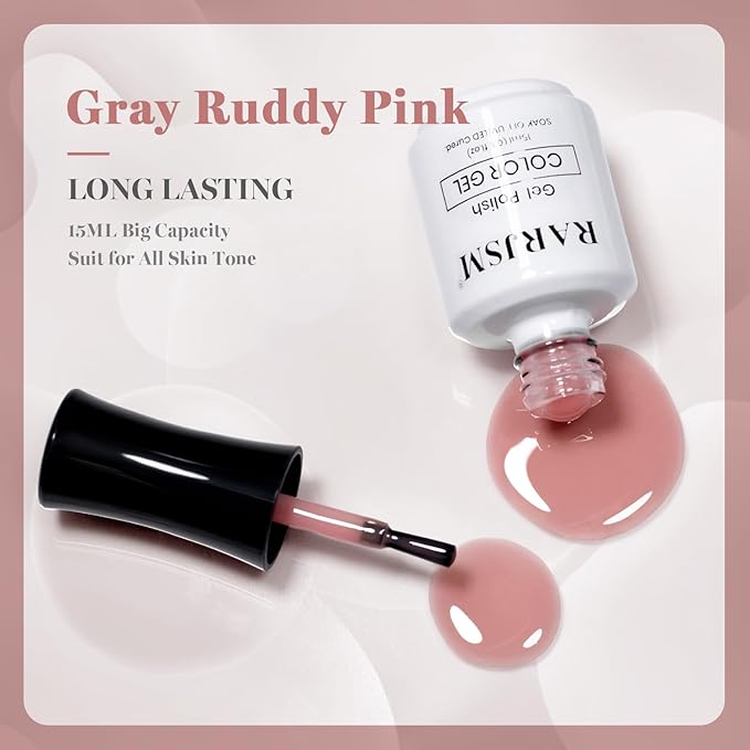 RARJSM Nude Gray Ruddy Pink Gel Nail Polish Neutral Skin Tone Sheer Jelly Gelpolish 1PC 15ml Single Bottle Creamy Transparent Natural Nudegel Polish Soak off Cured for Home Salon French Manicure