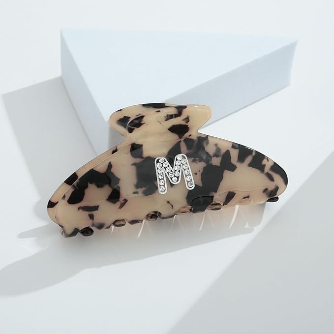 LILIE&WHITE Christmas Gift Tortoise Initial Hair Clips For Women With Letter Rhinestone Hair Claws Trendy Monogram Claw Clips For Thick Hair Alphabet M