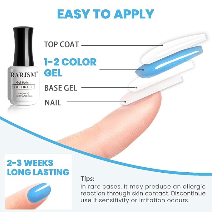 RARJSM 15ML Vast Blue Pearlescent Gel Polish,Pearl Gel Nail Polish,Blue Glitter Gel Polish Shimmer Iridescent Mermaid Nail Gel Polish Soak Off LED UV Drawing Swirl Thread Effect for DIY Manicure Use
