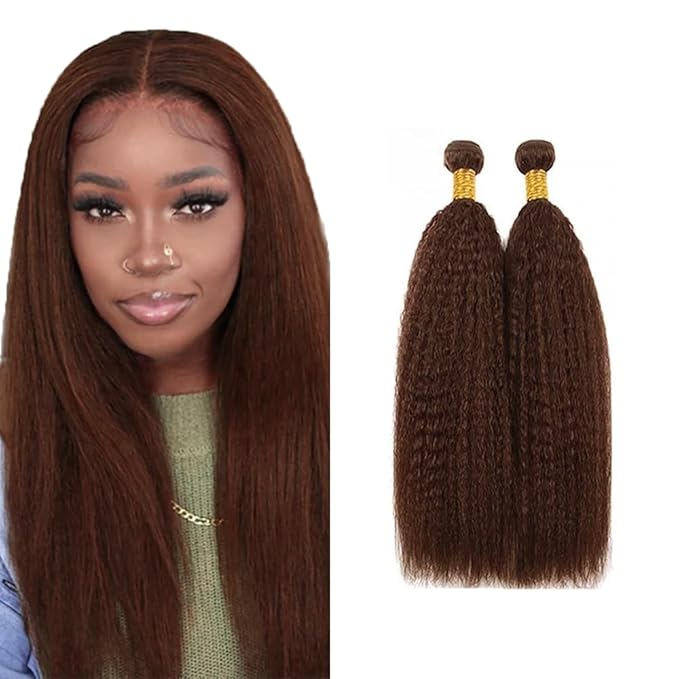 32 32 inch Chocolate Brown Yaki Bundles Human Hair #4 Kinky Straight Bundles Brown Kinky Straight Human Hair Bundle