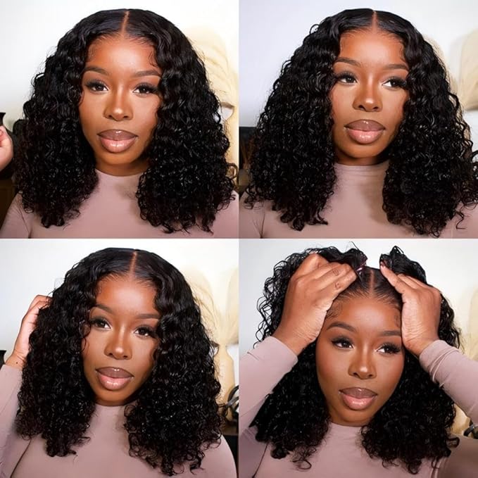ISEE Hair M Cap 9x6 Bob Wig Human Hair Glueless Wigs Pre Plucked Pre Cut HD Lace Front Glueless Wigs Human Hair 180% Density Short Deep Wave Bob Wigs for Black Women 10 inch