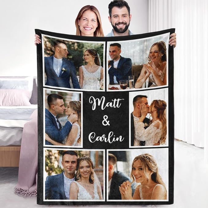 Custom Sherpa Fleece Blanket with Photos and Text - Soft Warm Fuzzy Personalized Couples Gift for Boyfriend Girlfriend - Customized Picture Blanket for Birthday Anniversary Christmas