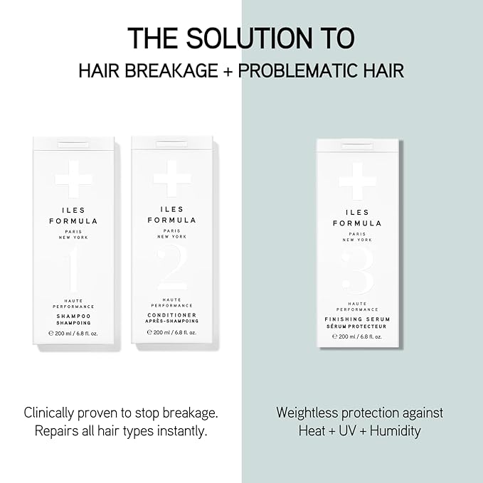 ILES FORMULA Haute Performance Shampoo and Conditioner Duo - Deep Cleanse, Detangles, Stops Hair Breakage & Transforms Damaged Hair + Color & Extension Safe (200ML Each)