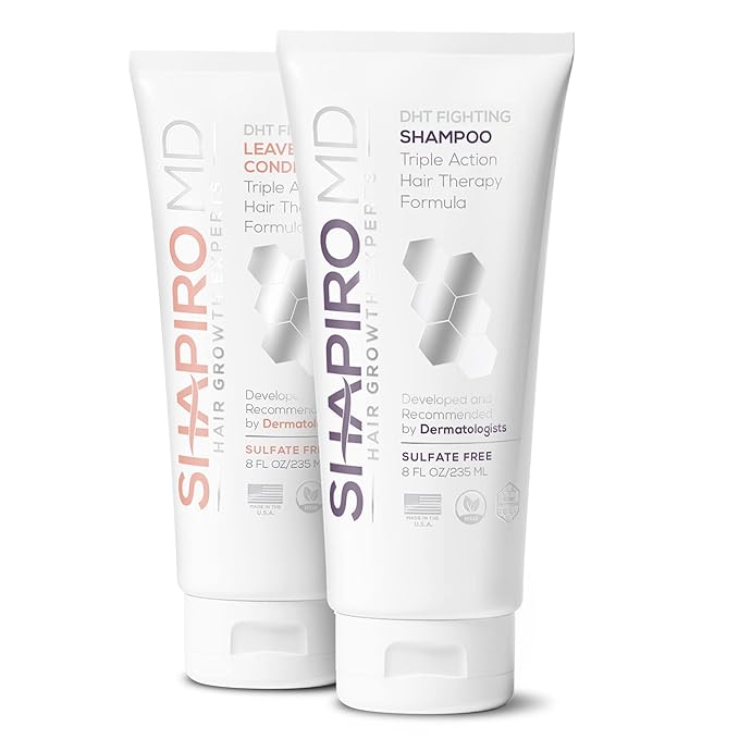 Shapiro MD Hair Growth Experts Shampoo and Leave in Conditioner, DHT Fighting Vegan Formula for Thinning Hair Developed by Dermatologists, Experience Healthier, Fuller Thicker Looking Hair, 1 Month