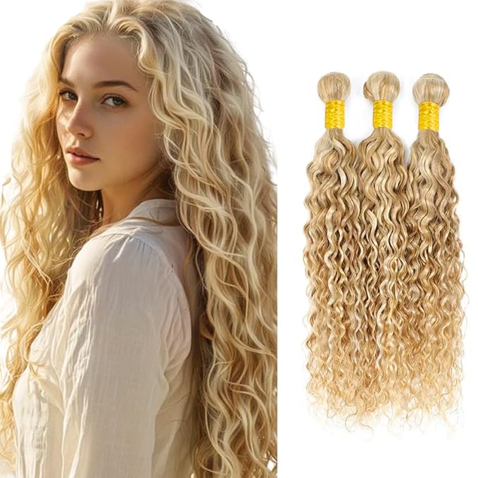 24 26 28 inch Blonde Bundles Human Hair 613 Bundles P27613 Water Wave Bundle 613 Wet and Wavy Bundle Human Hair 150g