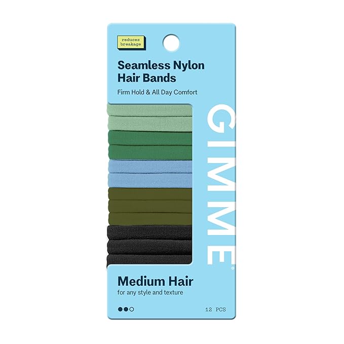 Gimme Beauty Medium Hair Bands Seamless Nylon - Low Profile Hair Accessory - Snag Free Tie for Firm, Lasting Hold - Soft, Non-Slip Ponytail Holder for Women - Cool Colors, 12-Pack
