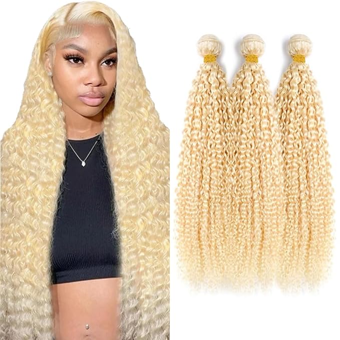 Blonde Human Hair Bundle 613 Curly Bundles Blonde Kinky Curly Human Hair 3 Bundles 12 12 12 Inch 613 Blonde Weave Hair Extensions