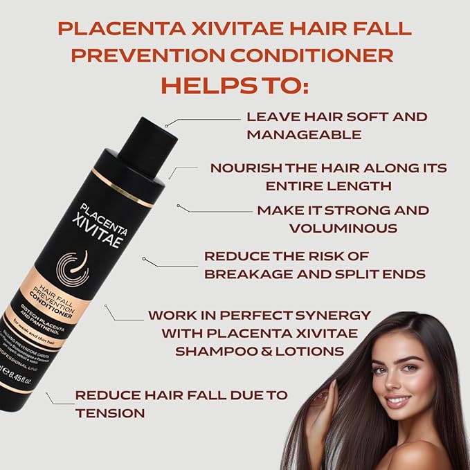 Conditioner for Damaged Hair Fall Prevention with Biotech Placenta 250 ml - Moisturizing and Strengthening - Professional Deep Hair Conditioner with Organic Hazelnut Extract and Panthenol