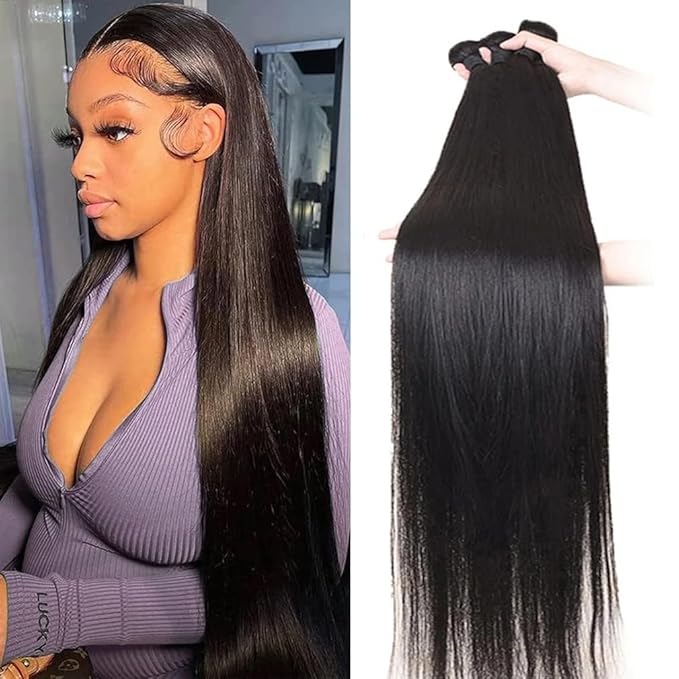 Straight Bundles Human Hair 14 16 18 Inches Natural Black Color Brazilian Raw Straight Human Hair Weave Bundles 100% Unprocessed Hair Bundles 12A Straight Hair Bundles