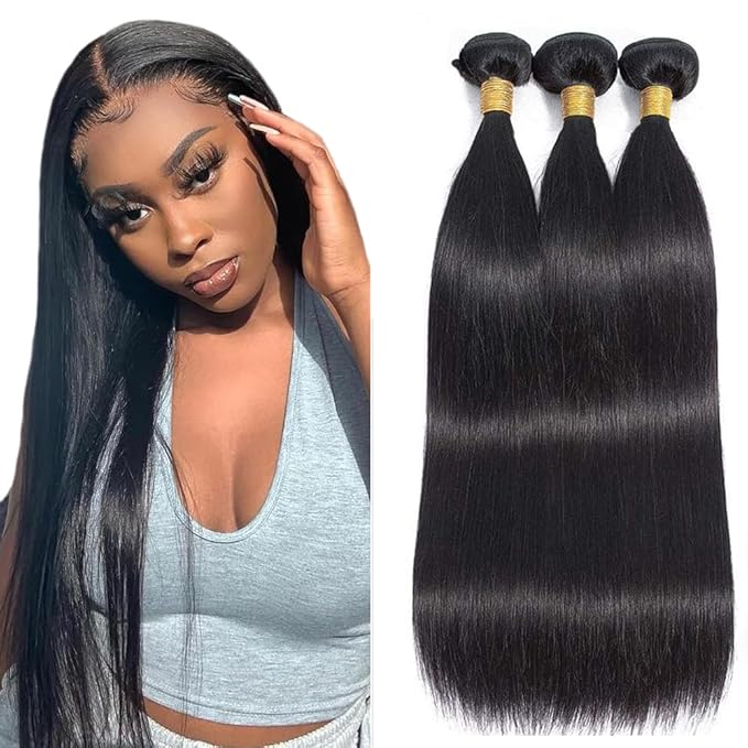 Straight Bundles Human Hair Unprocessed Brazilian Virgin Hair 12 14 16 Inch 150g/3 Bundles Straight Human Hair Bundle Double Weft Natural Black