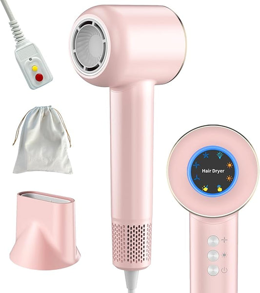 Hair Dryer, 110000 RPM Intelligent High-Speed Blow Dryer - 200 Millions Negative Ionic, Double-Layer Heating Wire for Fast Drying, Low Noise Thermo-Control Hair Dryer with Magnetic Nozzle (Pink)