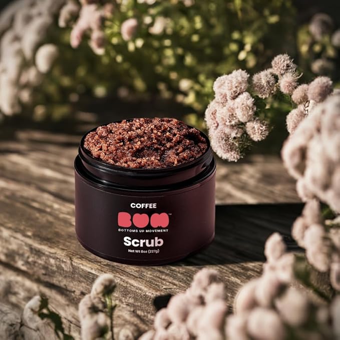 (BUM) Coffee Scrub - Exfoliating Sugar Body Polish, Hydrates, Moisturizes, Anti Cellulite & Stretchmark Treatment, with Organic Shea, Coconut Oil, Rosehip, Vitamin E, & Jojoba, Natural Deodorant, 8oz