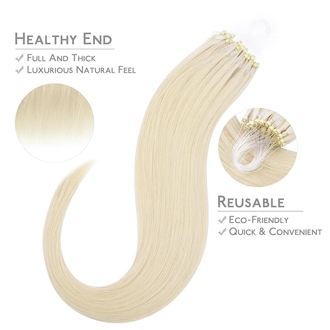 WENNALIFE Microlink Hair Extensions Human Hair, 50g 50s 16 Inch Platinum Blonde Remy Micro Bead Hair Extensions Real Human Hair Micro Link Micro Loop Micro Ring Hair Extensions Straight Microlinks