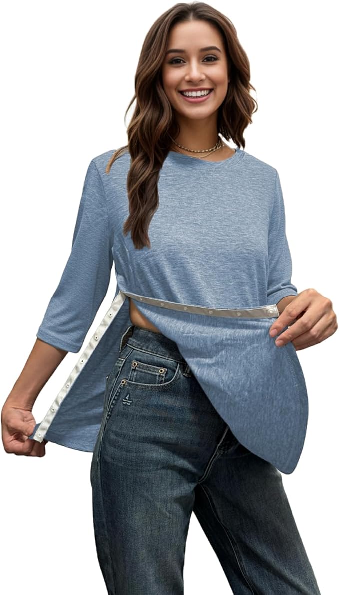 Youdiao Post Shoulder Surgery Shirts for Women Tear Away 3/4 Sleeve Tops After Rotator Cuff Chemo Port Adaptive Clothing