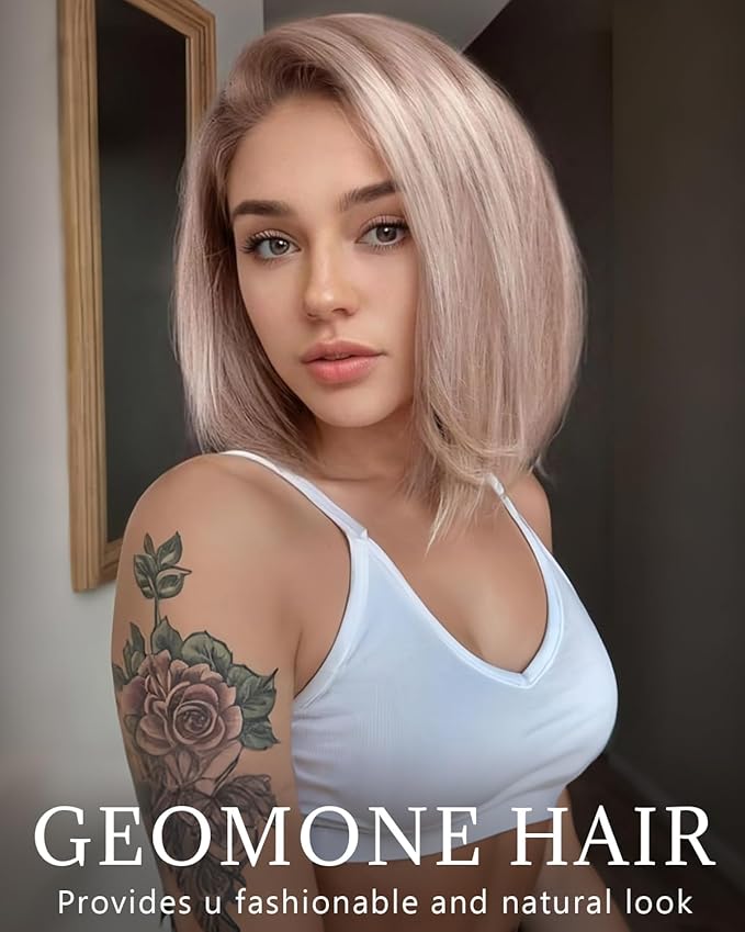 10 Inch Ash Blonde Bob Wig Human Hair 180 Density 13x4 HD Lace Fronal Wigs Pre Plucked With Baby Hair Middle Part Ash Blonde Short Straight Colored Bob Wig Natural Look And Beginners Friendly