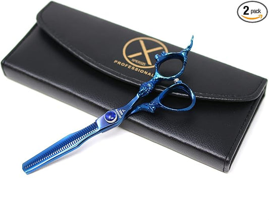 PRO Blue Dragon Hair Cutting Sharp Barber Thinning Shears 7" Light weight German Made Premium Steel With Finger Rest