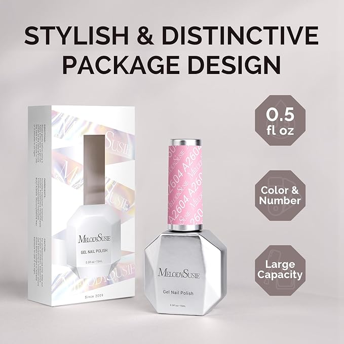 MelodySusie 0.5fl oz Sakura Pink Gel Nail Polish, Nails Soak Off UV LED Bright Pink Gel Polish Gift for Women Nail Art Manicure Salon DIY Nail Design Decoration at Home-A2604
